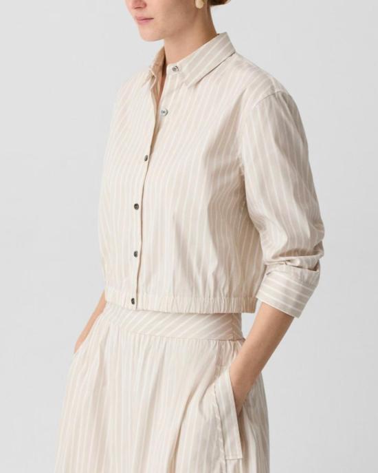  띠어리 탑 Theory 픽스드 슬리브 크롭 셔츠 샌드 멀티 - THEORY