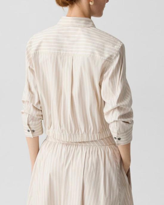  띠어리 탑 Theory 픽스드 슬리브 크롭 셔츠 샌드 멀티 - THEORY