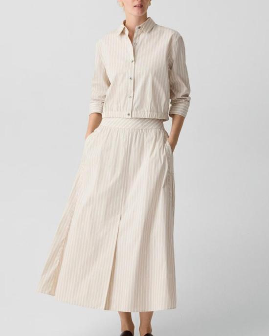  띠어리 탑 Theory 픽스드 슬리브 크롭 셔츠 샌드 멀티 - THEORY