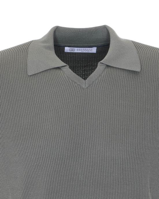 26SS 브루넬로 쿠치넬리 잉글리시 립 코튼 니트 폴로셔츠 M29400015 CXS05 Green - BRUNELLO CUCINELLI