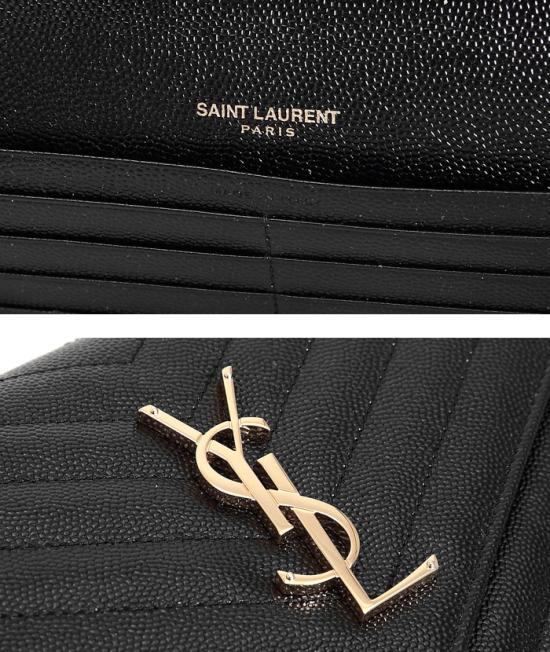 26SS 생로랑 레더 카산드라 체인 월렛 377828BOW01 1000 Black - SAINT LAURENT