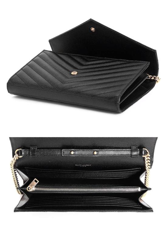 26SS 생로랑 레더 카산드라 체인 월렛 377828BOW01 1000 Black - SAINT LAURENT
