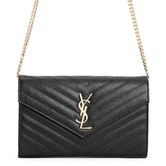 26SS 생로랑 레더 카산드라 체인 월렛 377828BOW01 1000 Black