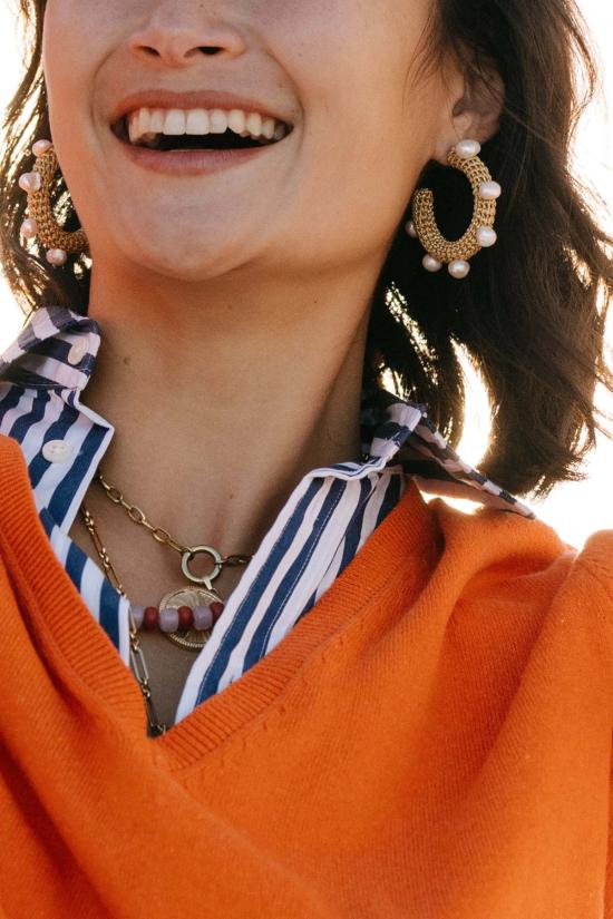  누데이 이어링 눈데이 골든 크로셰 진주 후프 귀걸이 - NOONDAY