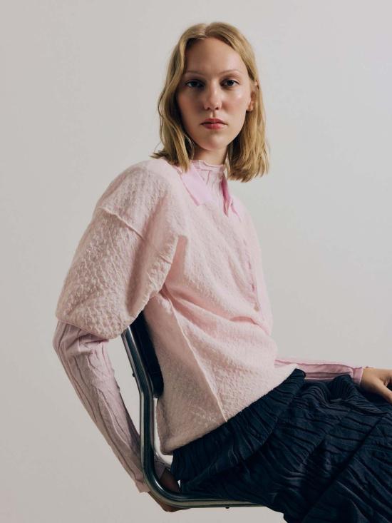  러스 스웨터 맨텔 폴로  연분홍색