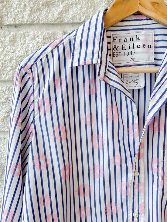  프랭크 앤 에일린 셔츠 프랭크 앤 아일린 릴랙스드 버튼업 셔츠, 핑크 플라워, 블루 스트라이프 - FRANK & EILEEN