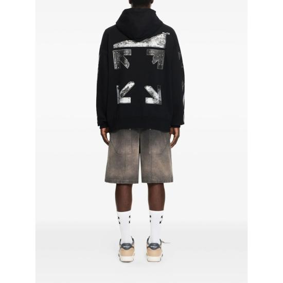 26SS 오프화이트 후드 티셔츠 44MBE015S26 F001 001 BLACK - OFF WHITE