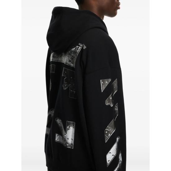 26SS 오프화이트 후드 티셔츠 44MBE015S26 F001 001 BLACK - OFF WHITE