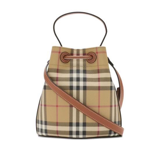 26SS 버버리 미니 체크 버킷백 8109794 MN DRAWSTR A9534 NEUTRALS - BURBERRY