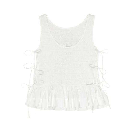 26SS 가니 코튼 스모크 타이 탑 W0886 151 WHITE - GANNI