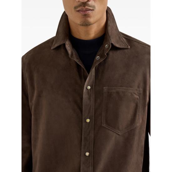 26SS 브루넬로 쿠치넬리 스웨이드 오버셔츠 MPCFN2039 C8552 BROWN - BRUNELLO CUCINELLI