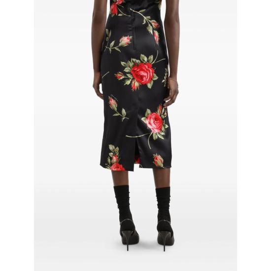 26SS 돌체앤가바나 로즈 부케 프린트 새틴 드레스 F6GAST FSICD HN5ZN BLACK RED - DOLCE & GABBANA