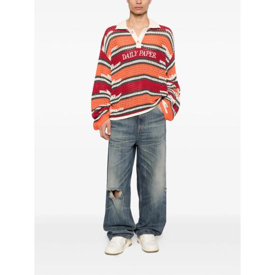 26SS 데일리 페이퍼 폴로 티셔츠 2610005 KENTE STRI REDTI RED ORANGE - DAILY PAPER