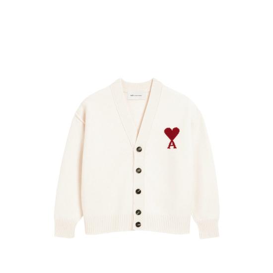 26SS 아미 하트 로고 인타르시아 V넥 가디건 UKC367 018 154 NEUTRALS - AMI