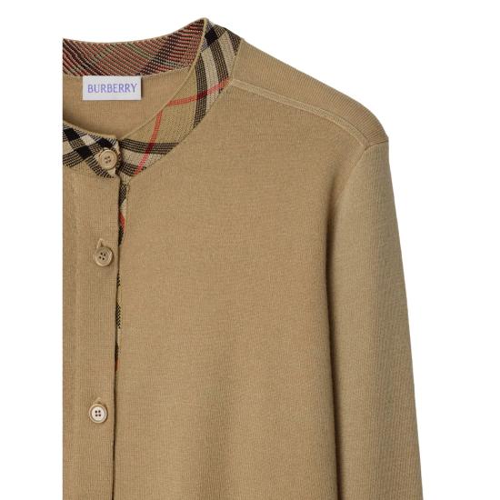 25FW 버버리 체크 트리밍 울 가디건 8112164 AU25 WW SM A3743 BROWN - BURBERRY