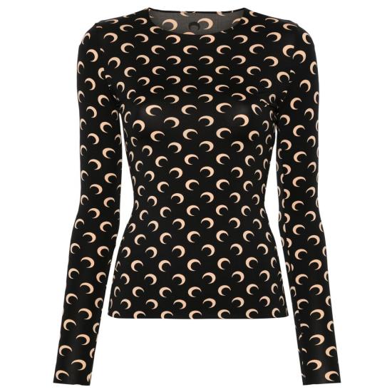 26SS 마린세르 크레센트 문 프린트 긴팔 티셔츠 WTS006A CJER0001 IT99 BLACK