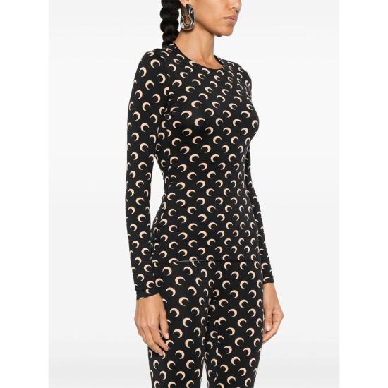 26SS 마린세르 크레센트 문 프린트 긴팔 티셔츠 WTS006A CJER0001 IT99 BLACK - MARINE SERRE