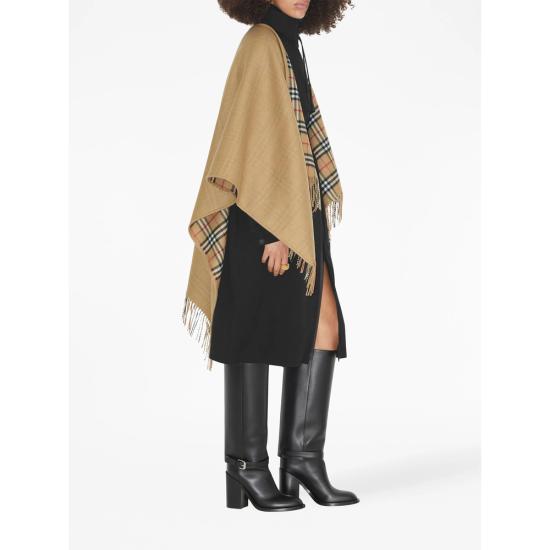 26SS 버버리 체크 울 리버시블 케이프 8071673 ST SLD TO A7026 NEUTRALS BLACK - BURBERRY