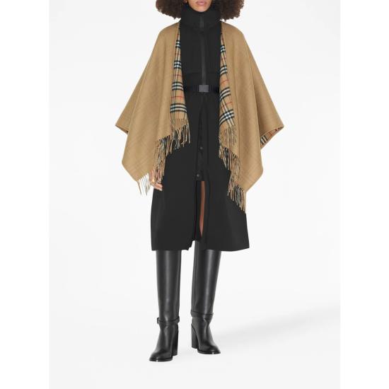 26SS 버버리 체크 울 리버시블 케이프 8071673 ST SLD TO A7026 NEUTRALS BLACK - BURBERRY