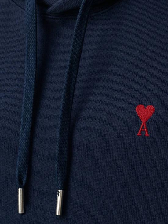 26SS 아미 스몰 하트 로고 루프백 오가닉 코튼 플리스 후드 BFUSW235 730430 Bleu nuit - AMI