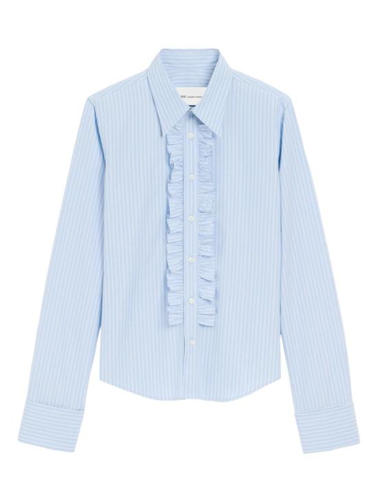 26SS 아미 코튼 롱 슬리브 러플 어드저스티드 셔츠 캐시미어 FSH821 CO02194844 Blue - AMI