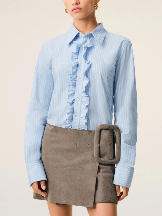 26SS 아미 코튼 롱 슬리브 러플 어드저스티드 셔츠 캐시미어 FSH821 CO02194844 Blue - AMI