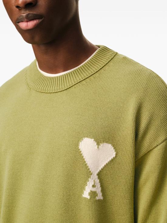26SS 아미 ADC 울 & 코튼 크루넥 하트 스웨터 UKS85 9KN0156A118 Green - AMI