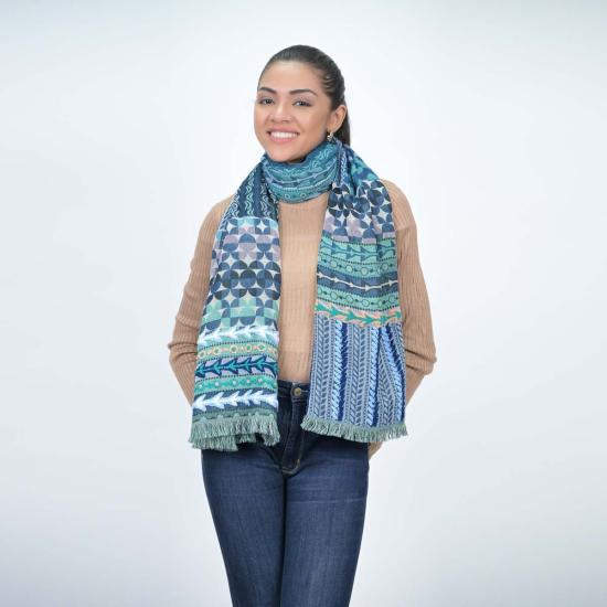  비스마야 머플러/스카프 가을의 아름다움 자수 스카프 터쿼이즈 그린 - VISMAYA