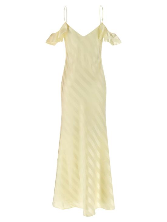  셀프 포트레이트 롱 원피스 새틴 스트라이프 롱 드레스 (노란색) - SELF PORTRAIT