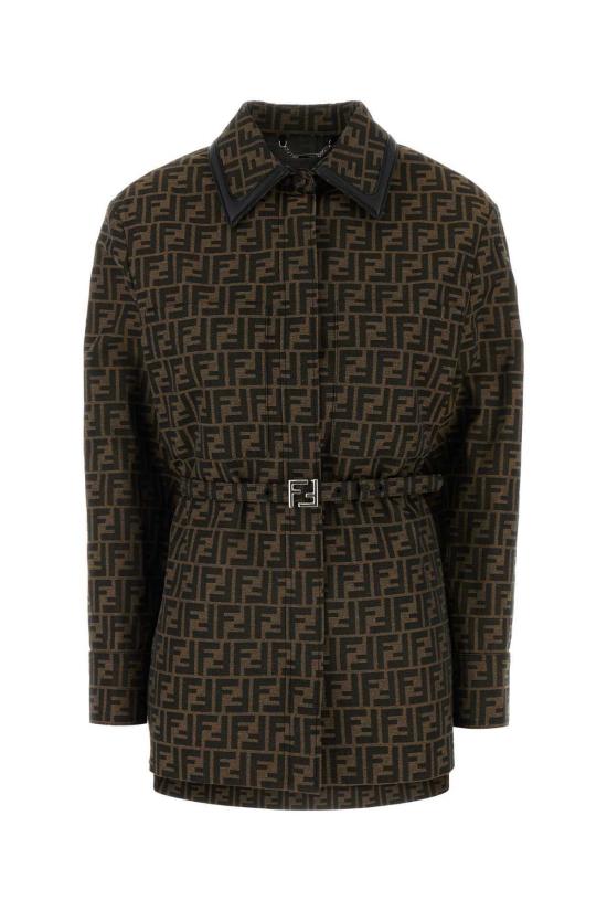  펜디 자켓 자수 캔버스 셔츠 재킷 타바코