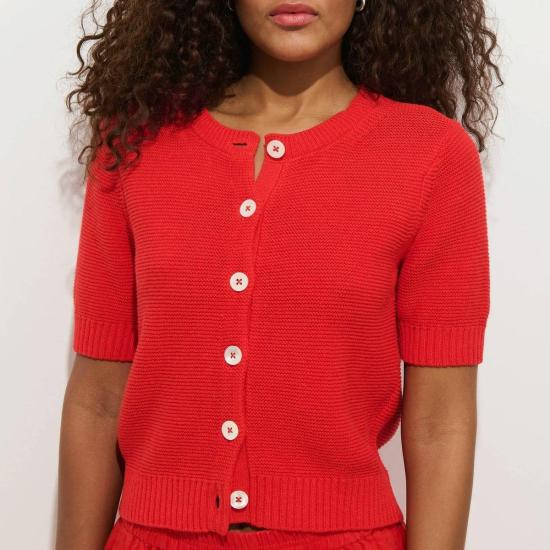  알렉스 밀 가디건 엘르 린넨 코튼  토마토 색상