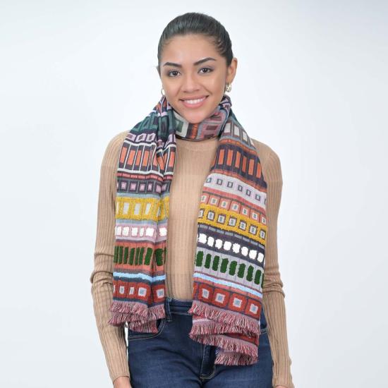  비스마야 머플러/스카프 시티 라인 스트라이프 자수 스카프 코랄 - VISMAYA