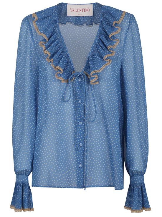  발렌티노 가라바니 블라우스 Valentino Garavani Pattern Light Georgette Micro Pois Plusdepois Shirt Bu