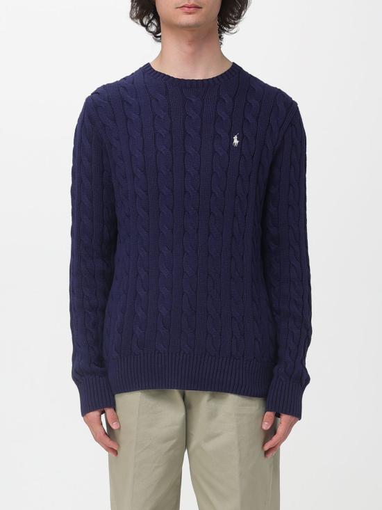 26SS 폴로 랄프로렌 로고 자수 케이블 니트 스웨터 710775885 536 Navy