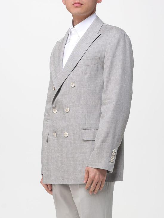 26SS 브루넬로 쿠치넬리 리넨 버진 울 블렌디드 셰브런 원 하프 브레스티드 디컨스트럭티드 블레이저 MZ4087BPD C027 Brown - BRUNELLO CUCINELLI