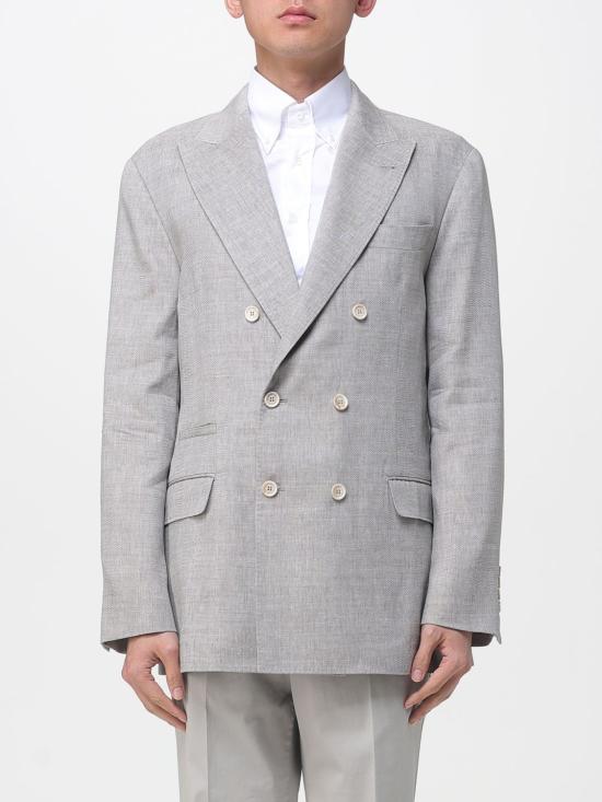 26SS 브루넬로 쿠치넬리 리넨 버진 울 블렌디드 셰브런 원 하프 브레스티드 디컨스트럭티드 블레이저 MZ4087BPD C027 Brown