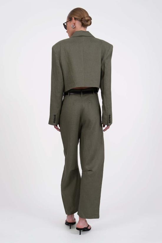  파렌테지 자켓 클라리스 크롭 린넨 블레이저 올리브 - PARENTEZI