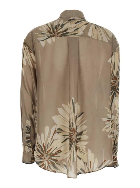  브루넬로 쿠치넬리 탑 올오버 프린트 실크 셔츠 베이지 - BRUNELLO CUCINELLI