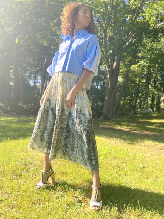  Yesaet 탑 예사엣 라케브 자카드 셔츠 블루 자카드 콤보 - OTHER BRANDS