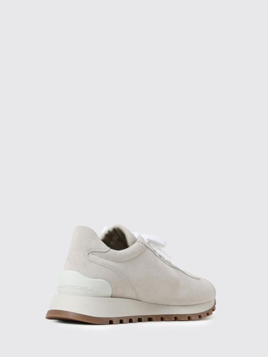 26SS 브루넬로 쿠치넬리 샤이니 탭 디테일 스웨이드 러닝 스니커즈 MZSFG2110 C8905 Ivory - BRUNELLO CUCINELLI