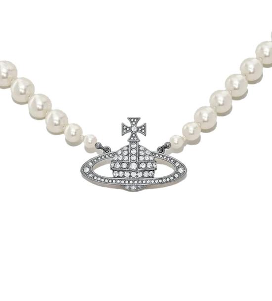 26SS 비비안웨스트우드 원 로우 펄 바스 릴리프 초커 63010106 02P104 CN Silver