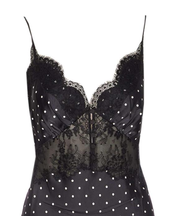  셀프 포트레이트 롱 원피스 도트 무늬 새틴 레이스 드레스 블랙 - SELF PORTRAIT