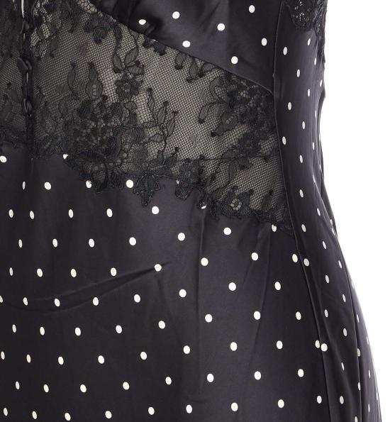  셀프 포트레이트 롱 원피스 도트 무늬 새틴 레이스 드레스 블랙 - SELF PORTRAIT