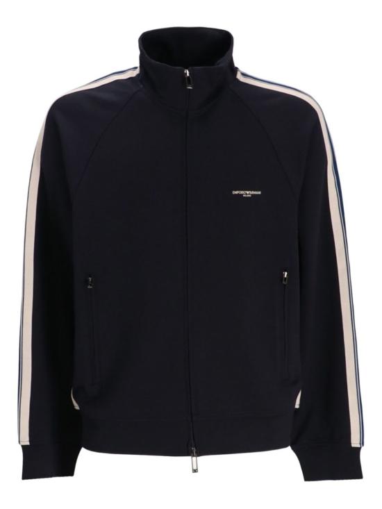  엠포리오 아르마니 긴팔 티셔츠 로고 코튼 지퍼 스웨트셔츠 블루