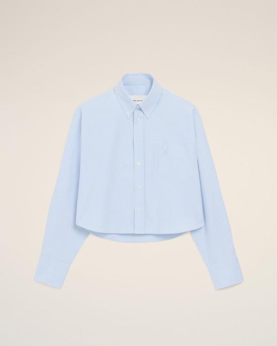 26SS 아미 톤온톤 하트 로고 크롭 오버사이즈 셔츠 FSH770CO0031 450H25 BLEU CIEL