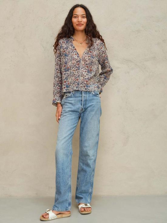  엠에이비이 블라우스 M.A.B.E Cass 프린트 긴팔 상의 인디고/러스트 - M.A.B.E