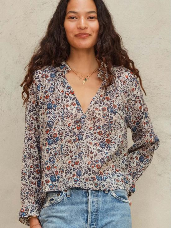  엠에이비이 블라우스 M.A.B.E Cass 프린트 긴팔 상의 인디고/러스트