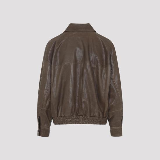 26SS 브루넬로 쿠치넬리 모닐리 글로시 나파 가죽 아우터 재킷 MPPAH7661 C8921 SUMMER TORBA BROWN - BRUNELLO CUCINELLI