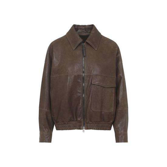 26SS 브루넬로 쿠치넬리 모닐리 글로시 나파 가죽 아우터 재킷 MPPAH7661 C8921 SUMMER TORBA BROWN