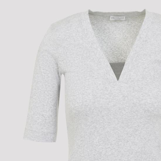 26SS 브루넬로 쿠치넬리 코튼 브이넥 티셔츠 M0TC8EL692 C8003 SILVER GREY - BRUNELLO CUCINELLI